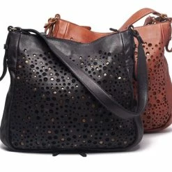 Rugged Hide Lara RH-2509 Shoulder Bag With Studs And Laser Cuts Design