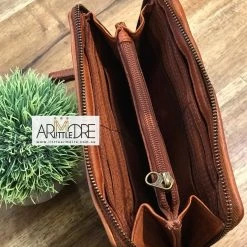 Rugged Hide Kendra RH-1916 Diagonal Cut Design Ladies Zip Around Leather Wallet