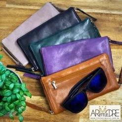 Little Armoire Washed Leather Double Sided Glasses Case With Extra Rear Zipped Pocket LA-6238 WOMEN