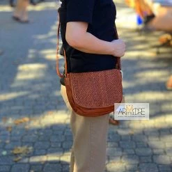 Rugged Hide Bridget RH-2962 Ladies Leather Sling Bag With Weave Detail