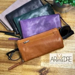 Little Armoire Washed Leather Double Sided Glasses Case With Extra Rear Zipped Pocket LA-6238 WOMEN