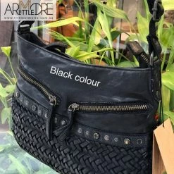 SALE Rugged Hide Yara RH-40477 Ladies Sling Bag With Woven And Stud Design