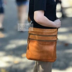 WOMEN Rugged Hide Fiona RH-13644 Multi Zip Soft Leather Crossbody Leather Bag