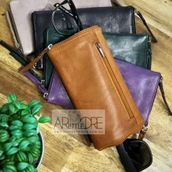 Little Armoire Washed Leather Double Sided Glasses Case With Extra Rear Zipped Pocket LA-6238 WOMEN