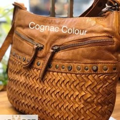 SALE Rugged Hide Yara RH-40477 Ladies Sling Bag With Woven And Stud Design