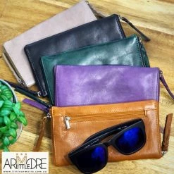 Little Armoire Washed Leather Double Sided Glasses Case With Extra Rear Zipped Pocket LA-6238 WOMEN