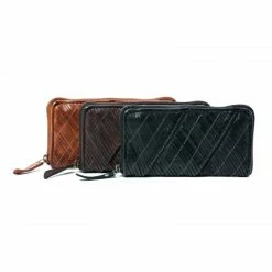 Rugged Hide Kendra RH-1916 Diagonal Cut Design Ladies Zip Around Leather Wallet