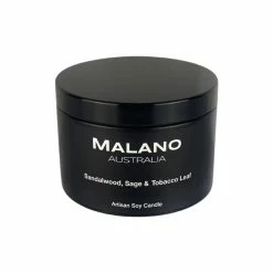 Malano Soy Candle - Sandalwood, Sage & Tobacco Leaf Malano - Made In Tasmania